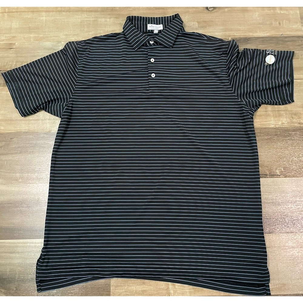 Peter Millar Summer Comfort Polo Shirt Men's Size L Blue Black Performance Logo